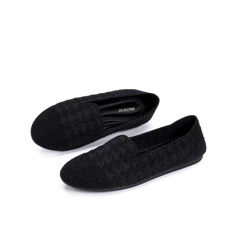 Mocassins plats à enfiler en maille pied-de-poule – Ballerines quotidiennes à bout rond