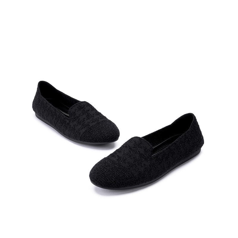 Mocassins plats à enfiler en maille pied-de-poule – Ballerines quotidiennes à bout rond