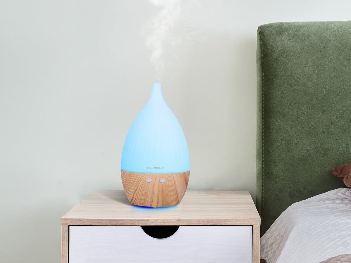Diffuseur d'aromathérapie Techancy, LD3913, avec fonction humidificateur, blanc + grain de bois