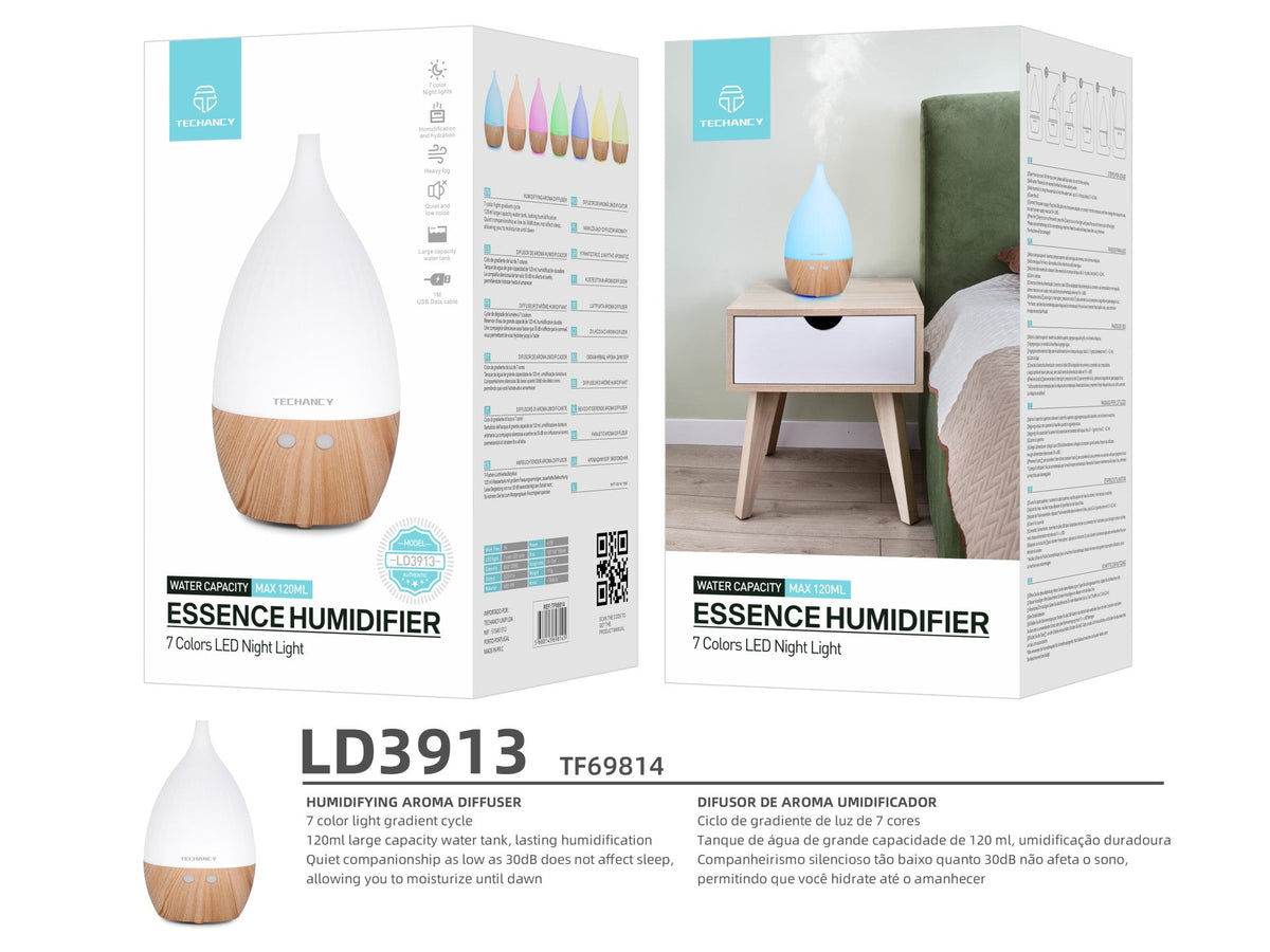 Diffuseur d'aromathérapie Techancy, LD3913, avec fonction humidificateur, blanc + grain de bois