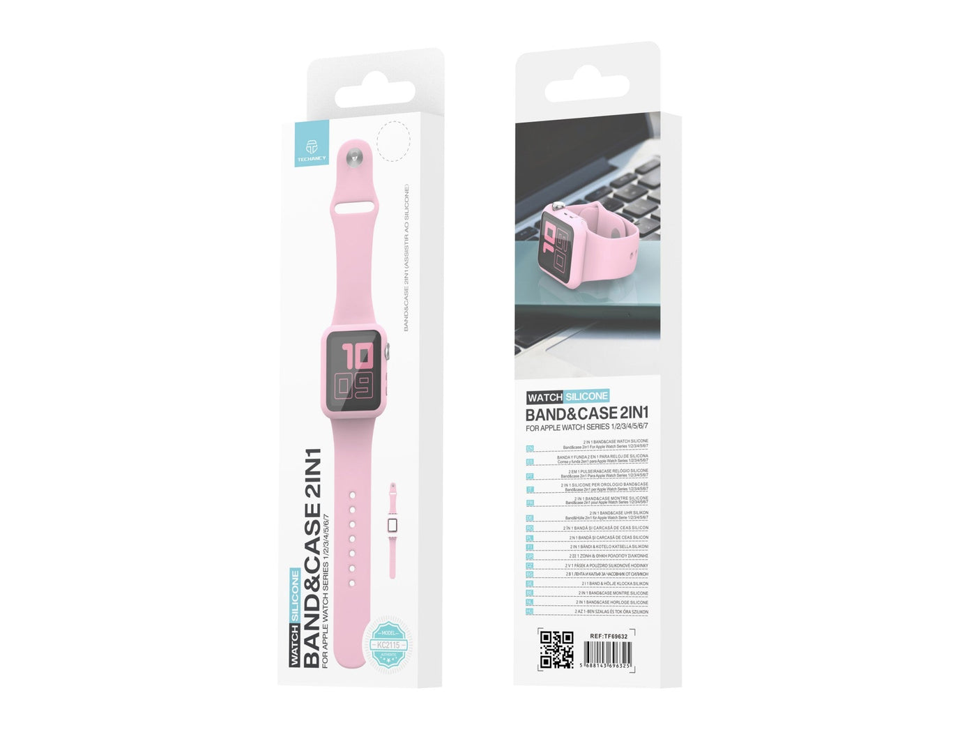 Pulseira de silicone para relógio Techancy, KC2115, com protetor de ecrã, compatível com Apple Watch 42 mm, rosa