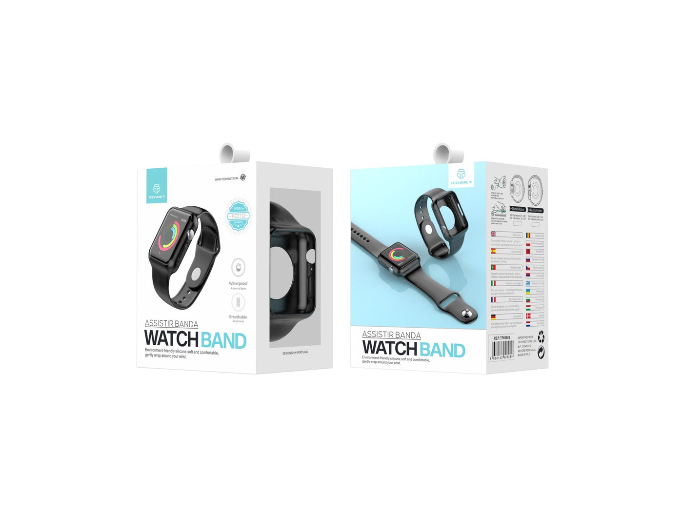 Pulseira totalmente adesiva para relógio Techancy, KC2112, compatível com Apple Watch 42-44 mm, Preto