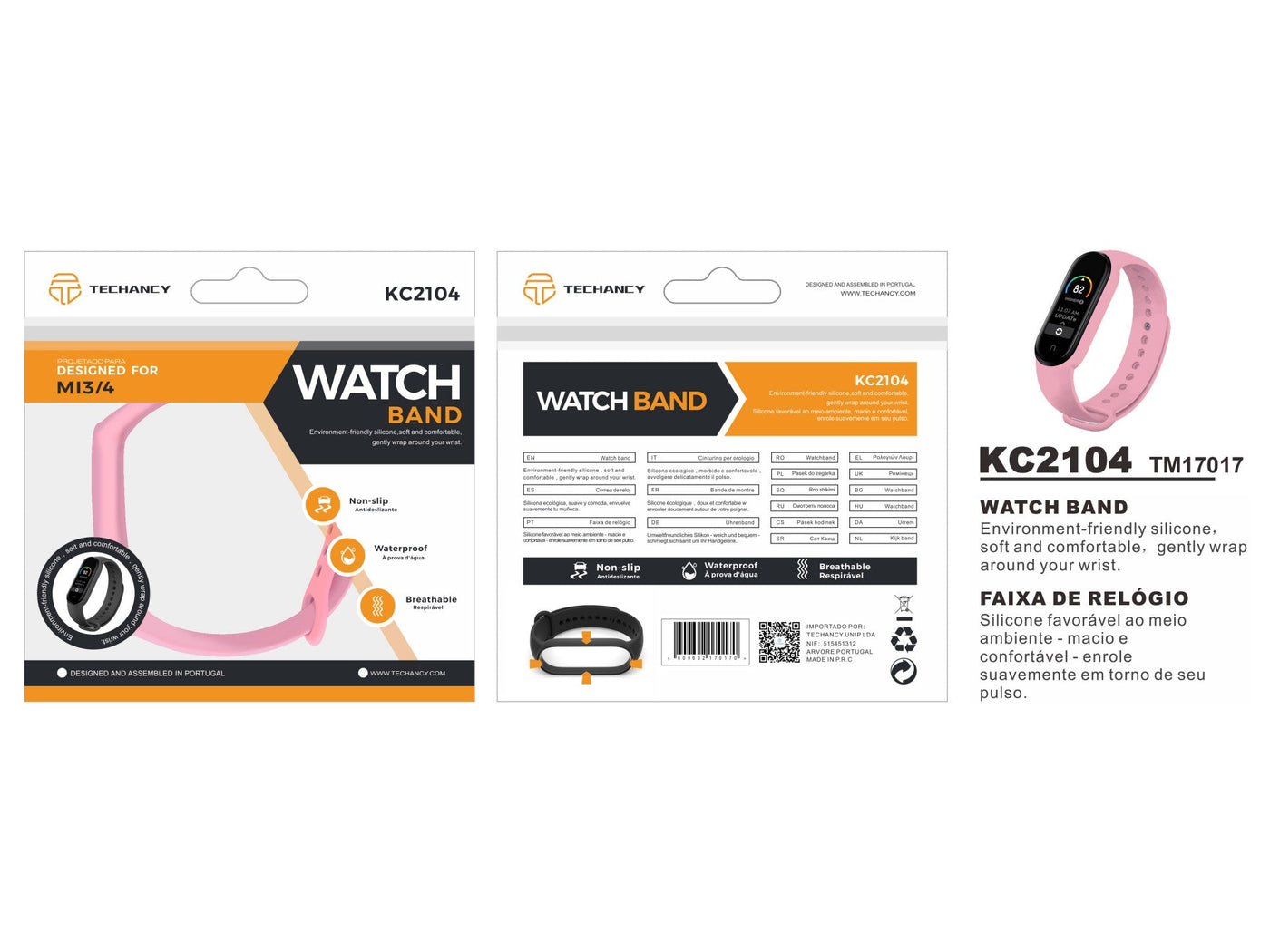 Techancy Pulseira De Silicone Rosa KC2104, Compatível Com A Mi3/4 Smart Band, Material De Silicone, Macio E Confortável.