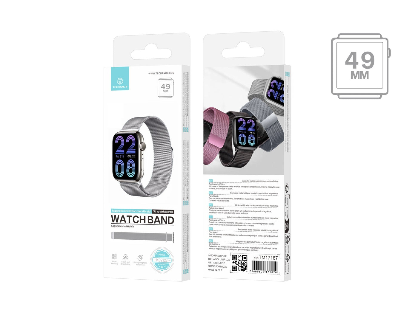 Techancy Faixa Metálica Magnética Prata KC2123, Faixa De Substituição, Compatível Com Apple Watch Series: 49mm，