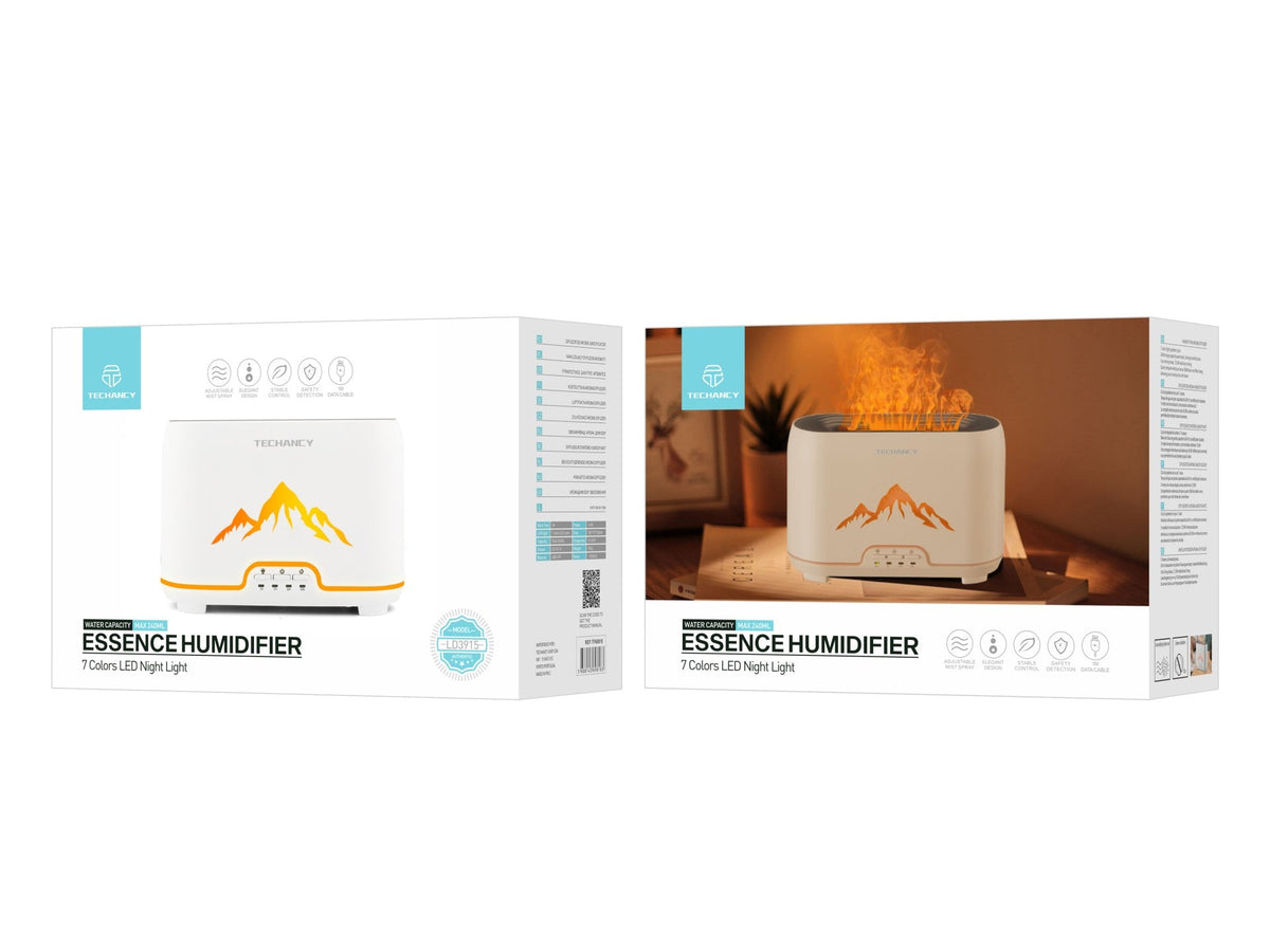Difusor de aromaterapia LED Techancy Flame, LD3915, com função de aceleração, branco