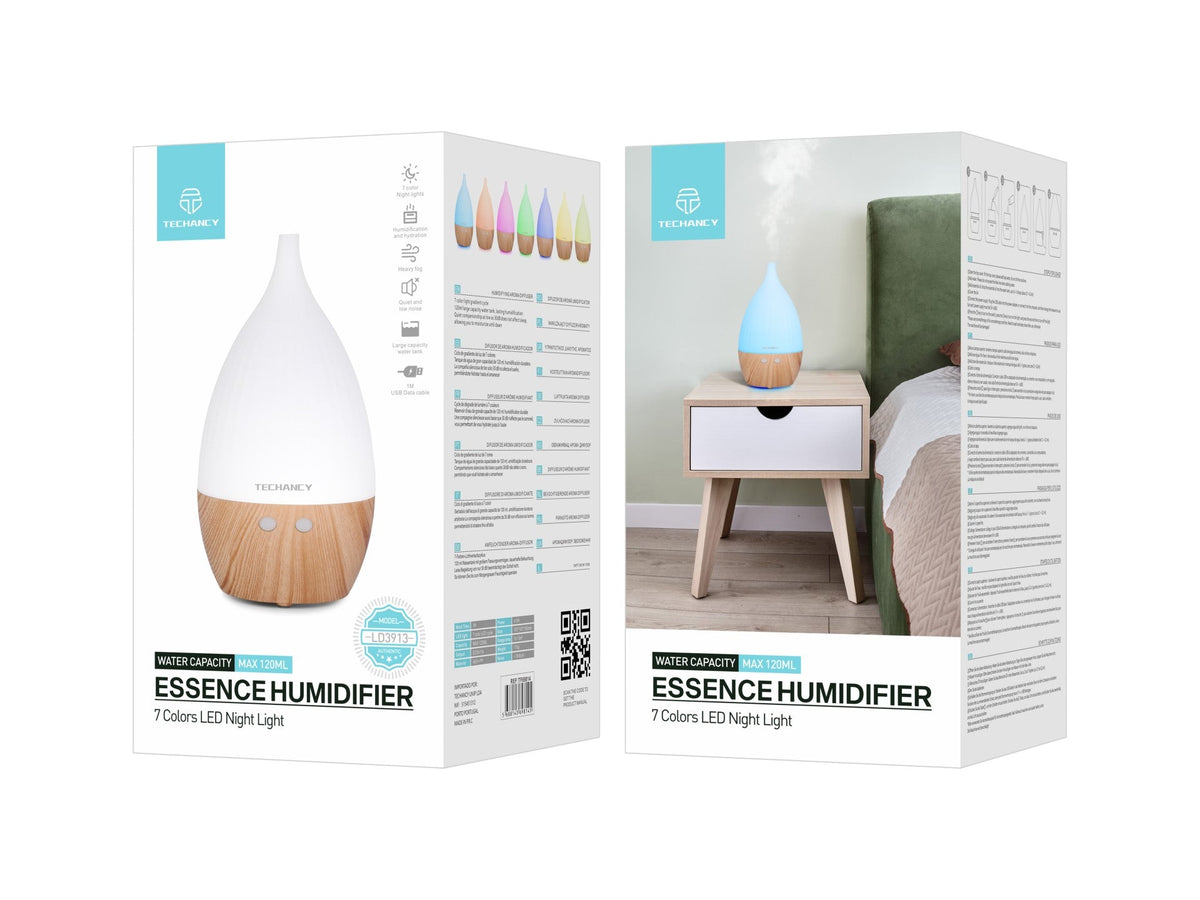 Diffuseur d'aromathérapie Techancy, LD3913, avec fonction humidificateur, blanc + grain de bois