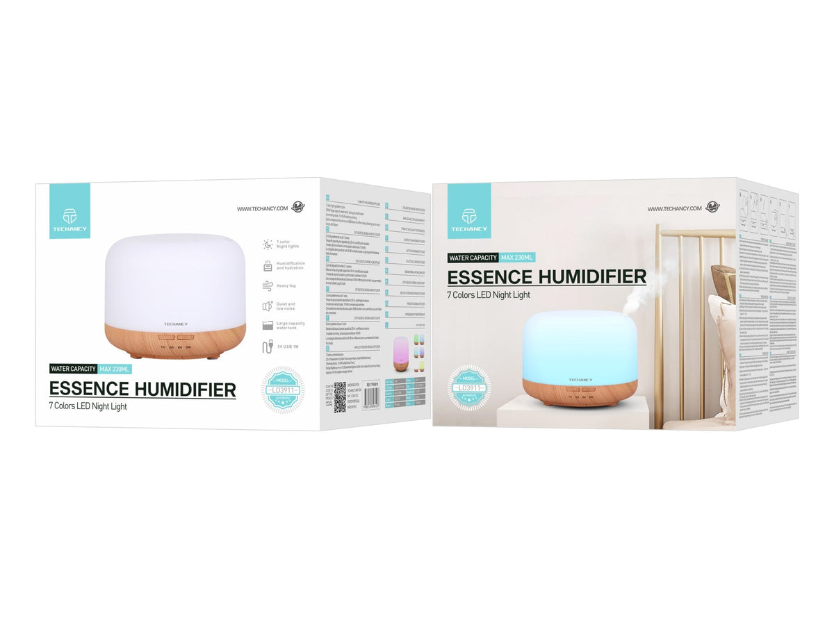 Diffuseur d'aromathérapie Techancy, LD3911, avec fonction humidificateur, blanc + grain de bois