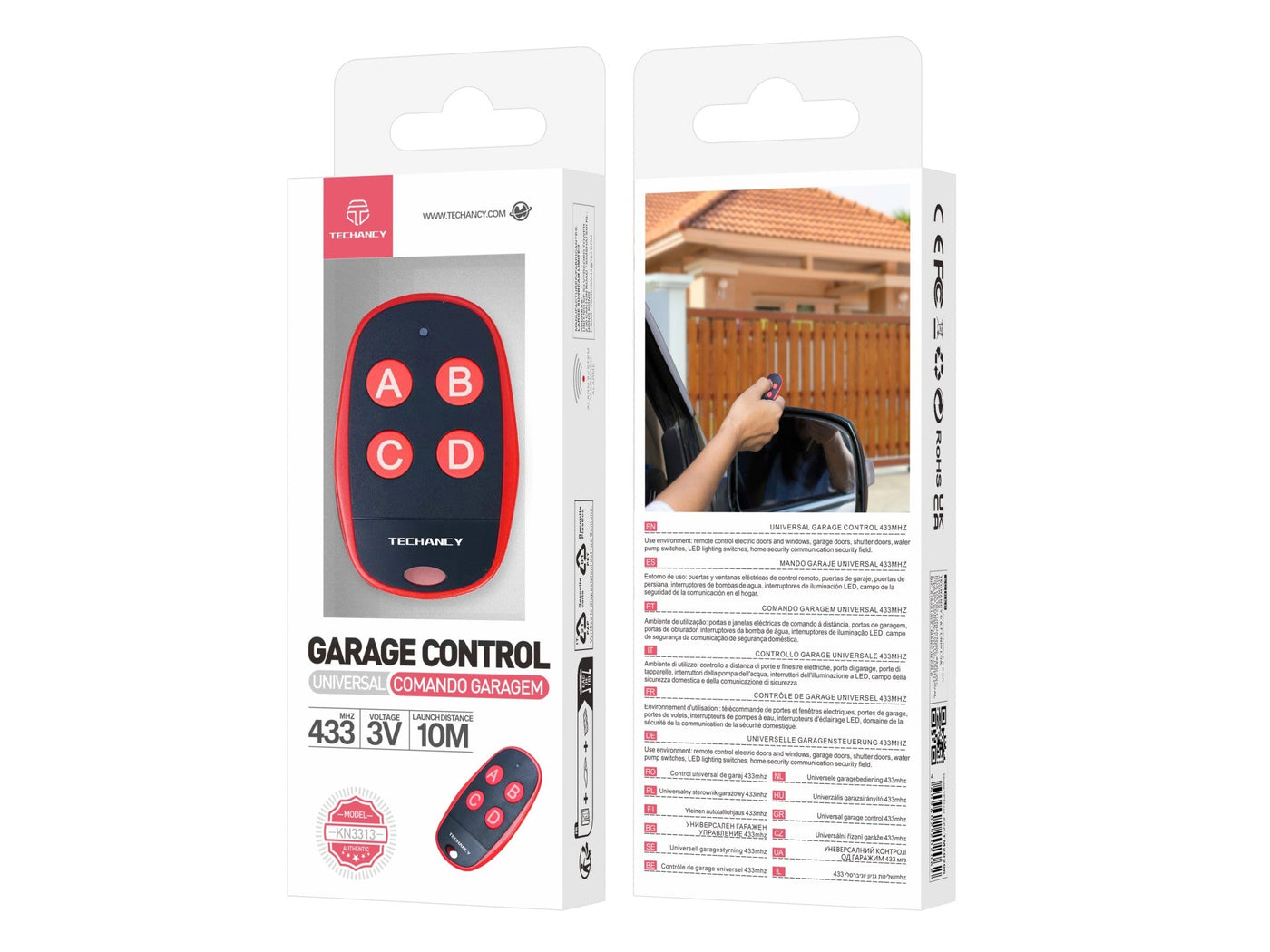 Techancy Comando Garagem Universal KN3313 433MHz Controle para Portas de Garagem Eletricas e Automaticas Substituicao