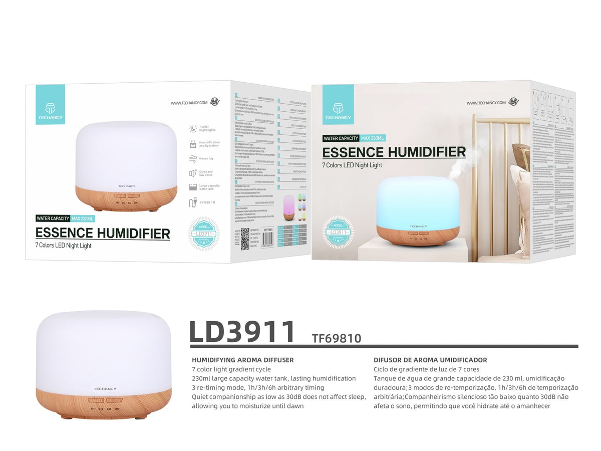Diffuseur d'aromathérapie Techancy, LD3911, avec fonction humidificateur, blanc + grain de bois