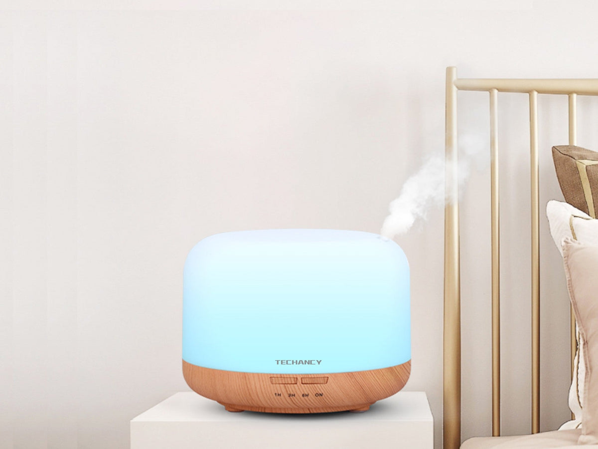 Diffuseur d'aromathérapie Techancy, LD3911, avec fonction humidificateur, blanc + grain de bois