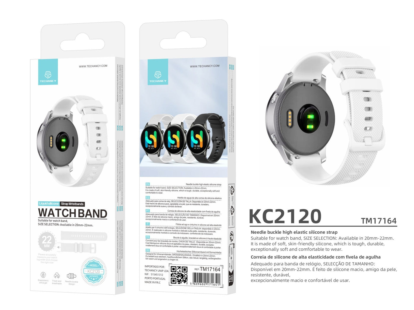 Techancy Pulseira De Relógio Inteligente Branca De 22mm KC2120, Compatível Com Samsung Galaxy Watch/Huawei Watch