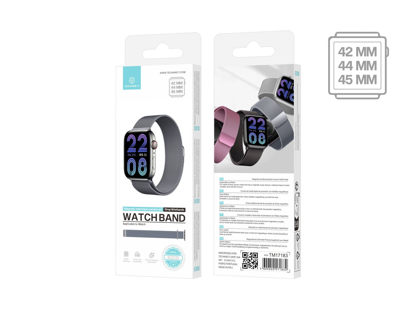 Techancy Faixa Metálica Magnética Cinzenta KC2123, Faixa De Substituição, Compatível Com Apple Watch Series: 42mm/44mm/45mm，