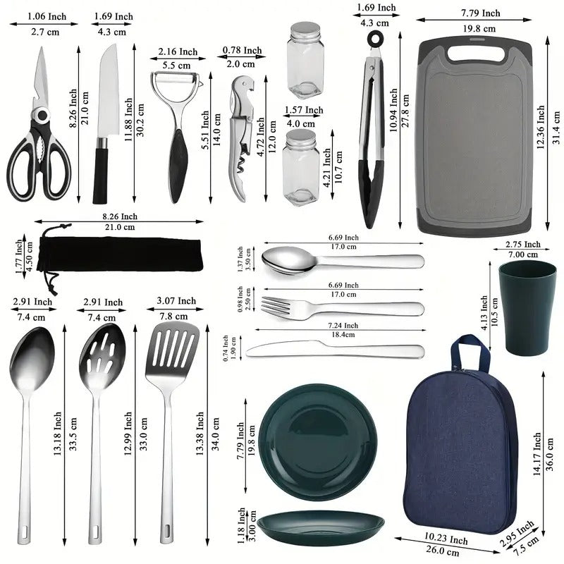 Ensemble de cuisine de camping avec ustensiles d'extérieur (31 pièces)