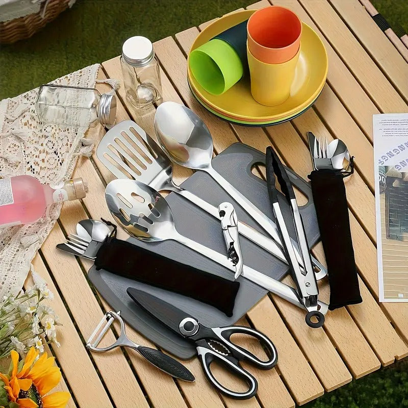 Ensemble de cuisine de camping avec ustensiles d'extérieur (31 pièces)