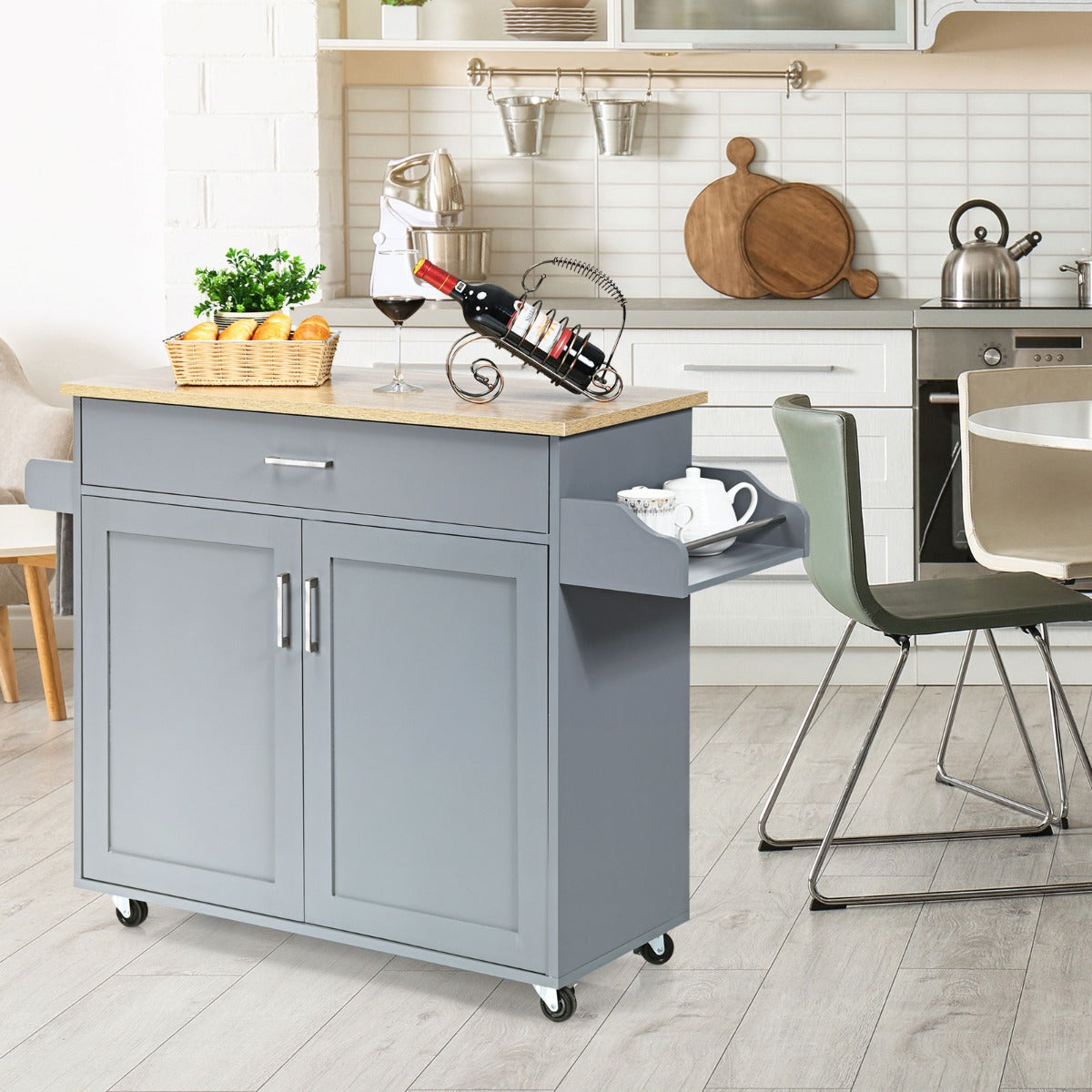 NNECW Chariot de cuisine îlot avec roulettes en caoutchouc verrouillables pour cuisine - Gris
