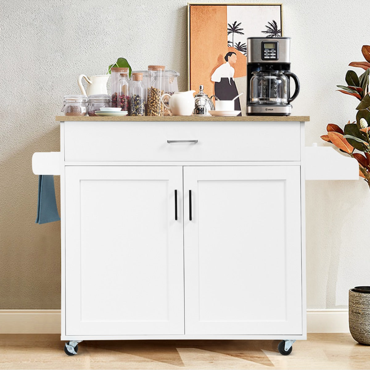 Îlot de cuisine portable NNECW avec roulettes en caoutchouc verrouillables pour la cuisine