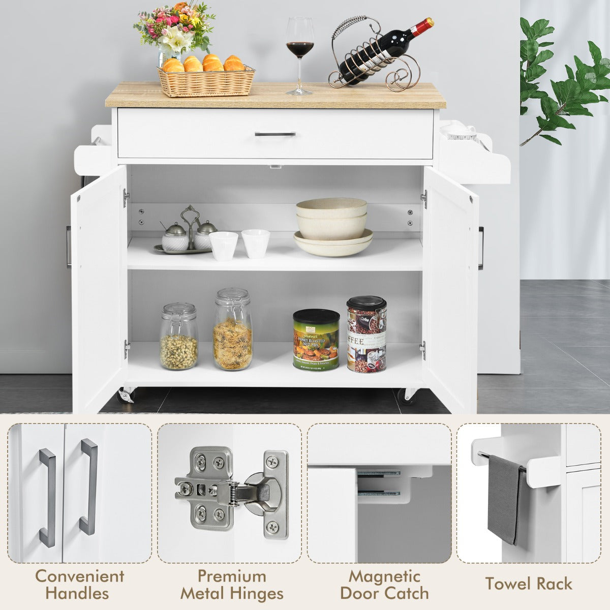 Îlot de cuisine portable NNECW avec roulettes en caoutchouc verrouillables pour la cuisine