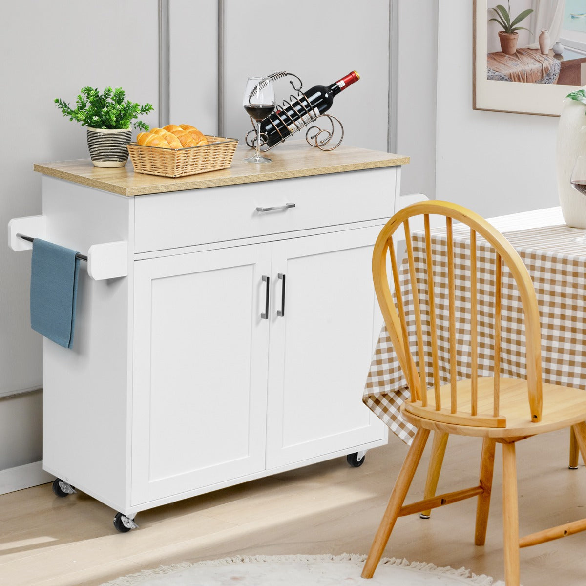 Îlot de cuisine portable NNECW avec roulettes en caoutchouc verrouillables pour la cuisine