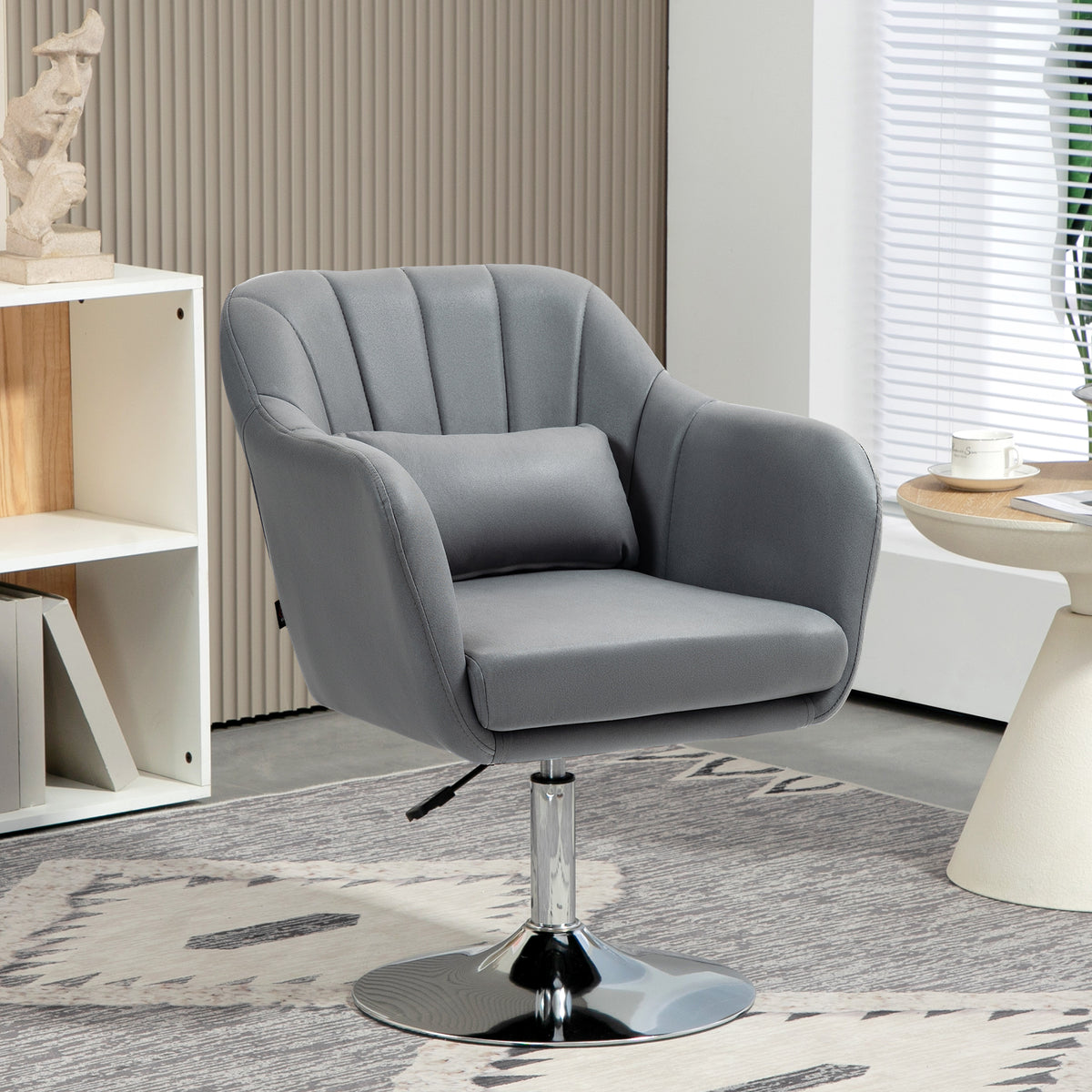 Fauteuil de salon, coussins lombaires, hauteur réglable, pivotant à 360°, piètement en métal gris foncé