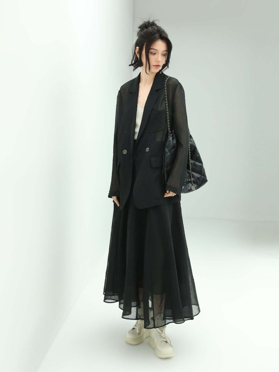 Lightweight Embroidered Sheer Blazer