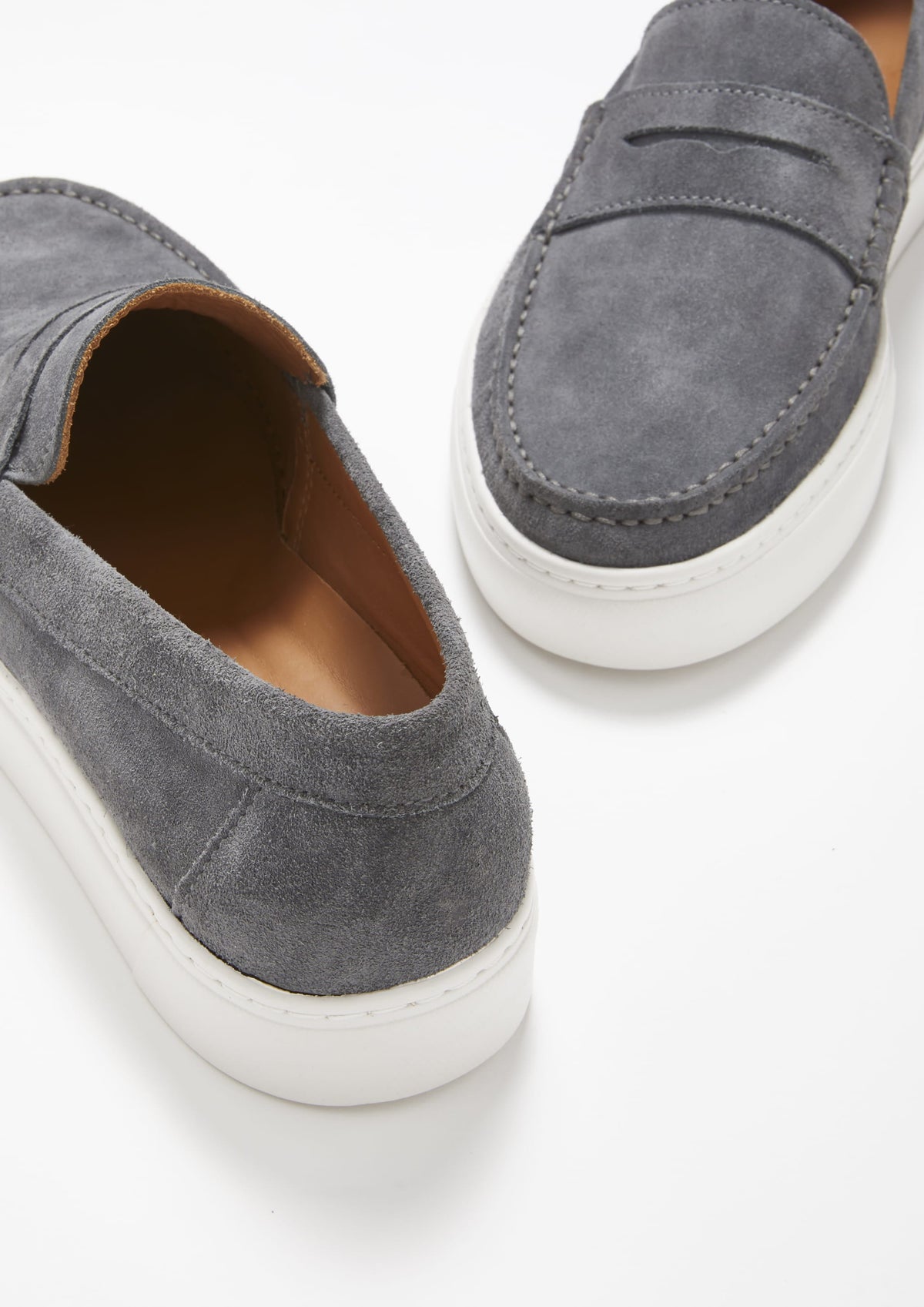 Mocassins-baskets sans lacets, daim gris ardoise
