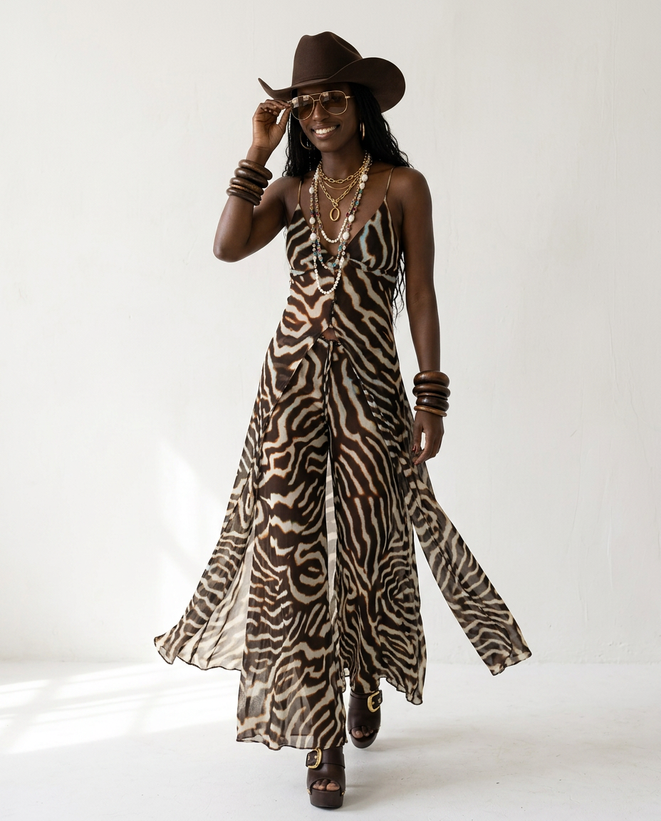 Wild Heart Striped Chiffon Two-Piece Set-0