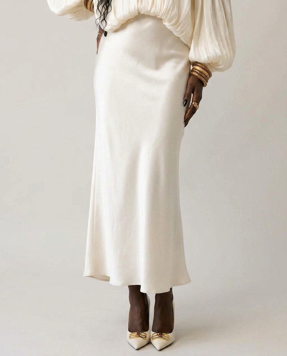 Refined Silk Midi Skirt