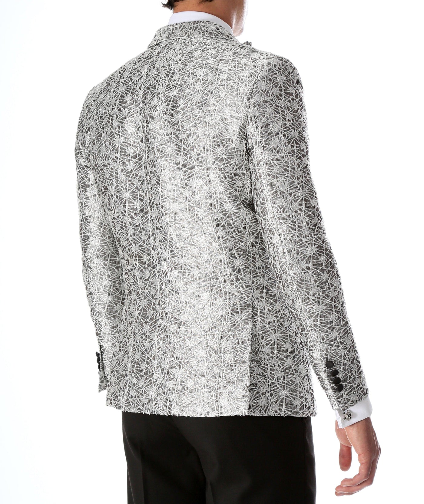 Men's Rene Abstract Silver Modern Fit Shawl Collar Tuxedo Blazer - Young Man’s Prom Wear-2