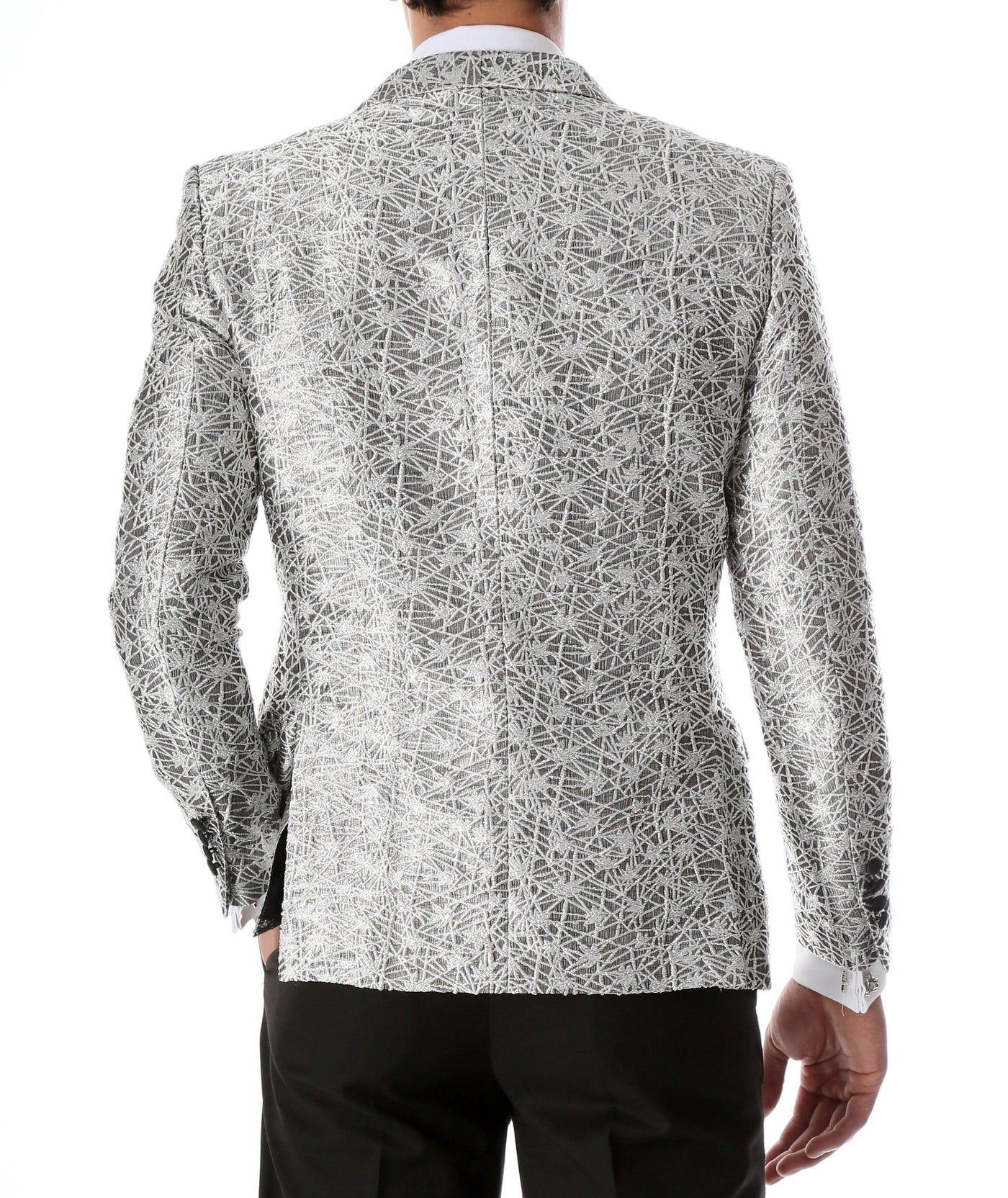 Men's Rene Abstract Silver Modern Fit Shawl Collar Tuxedo Blazer - Young Man’s Prom Wear-3