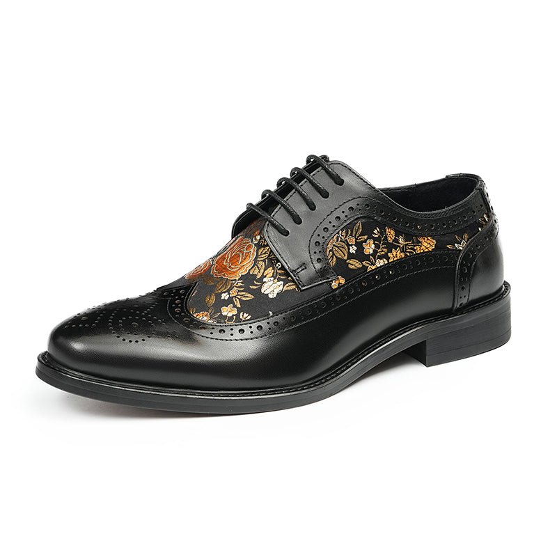 Men’s Artistic Brogue Lace Up Shoes with Embroidered Accents