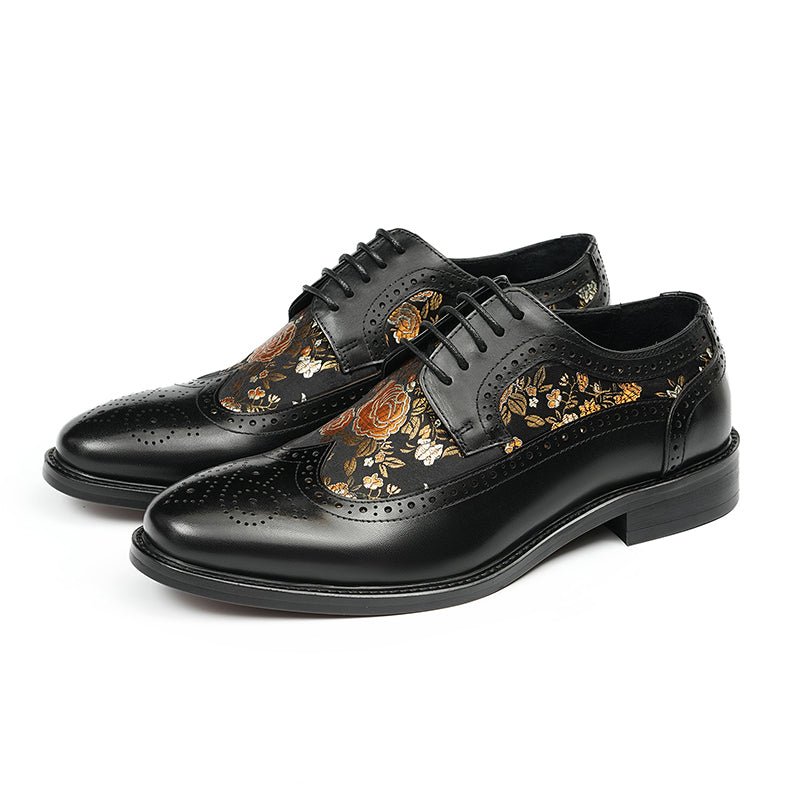 Men’s Artistic Brogue Lace Up Shoes with Embroidered Accents