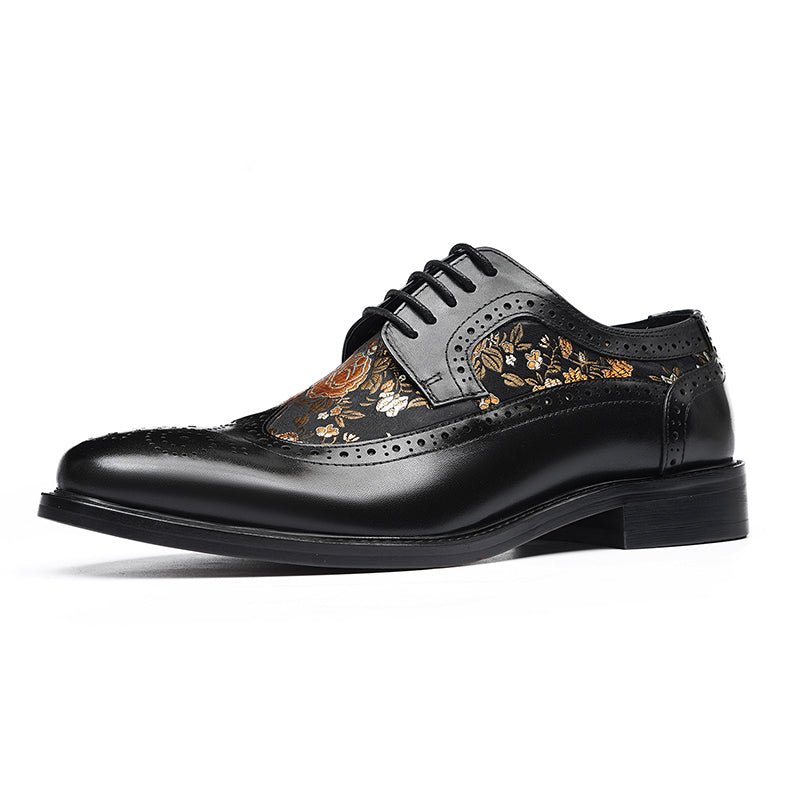 Men’s Artistic Brogue Lace Up Shoes with Embroidered Accents