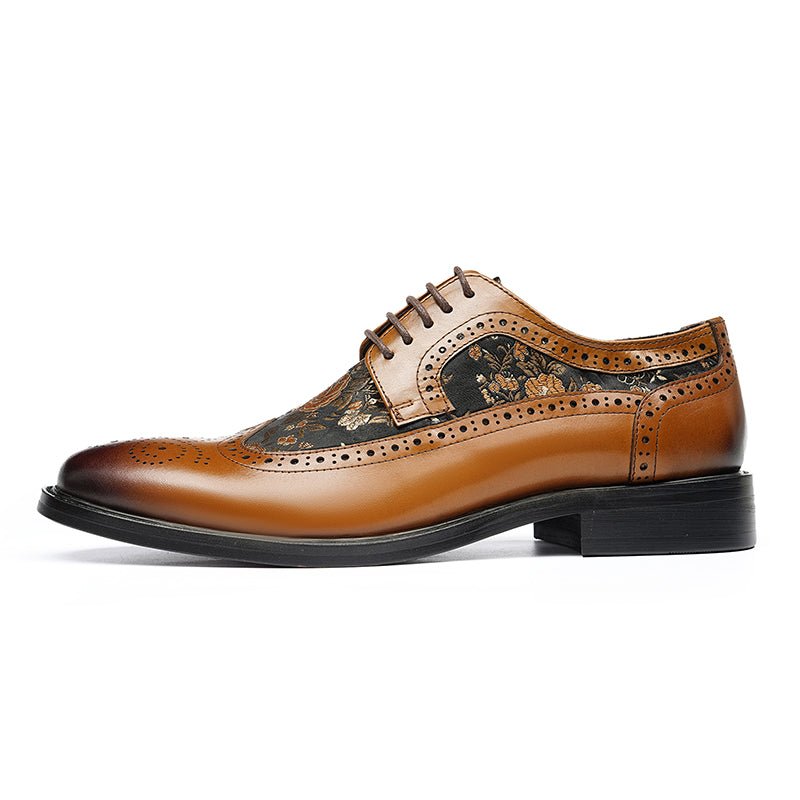 Men’s Artistic Brogue Lace Up Shoes with Embroidered Accents
