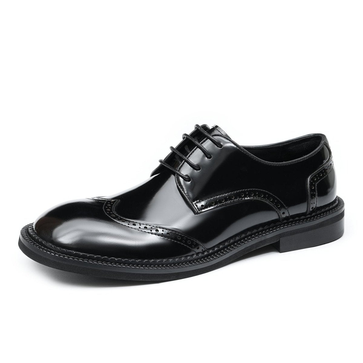 Men's Glossy Calfskin Classic Brogue Lace Up Derby Shoes