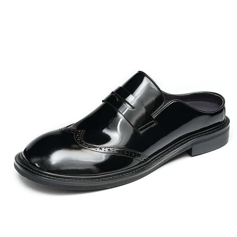 Mules à enfiler classiques en cuir de veau brillant pour homme