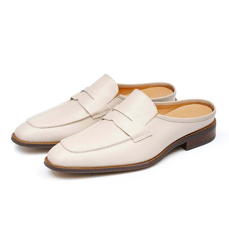 Mules en cuir crème élégantes pour hommes
