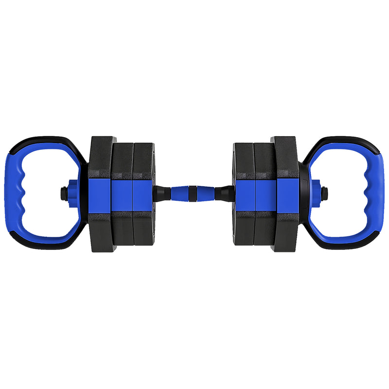 Ensemble d'haltères musculation 6-en-1 haltère réglable 20 kg kettlebell, barre de musculation support pour pompes bleu
