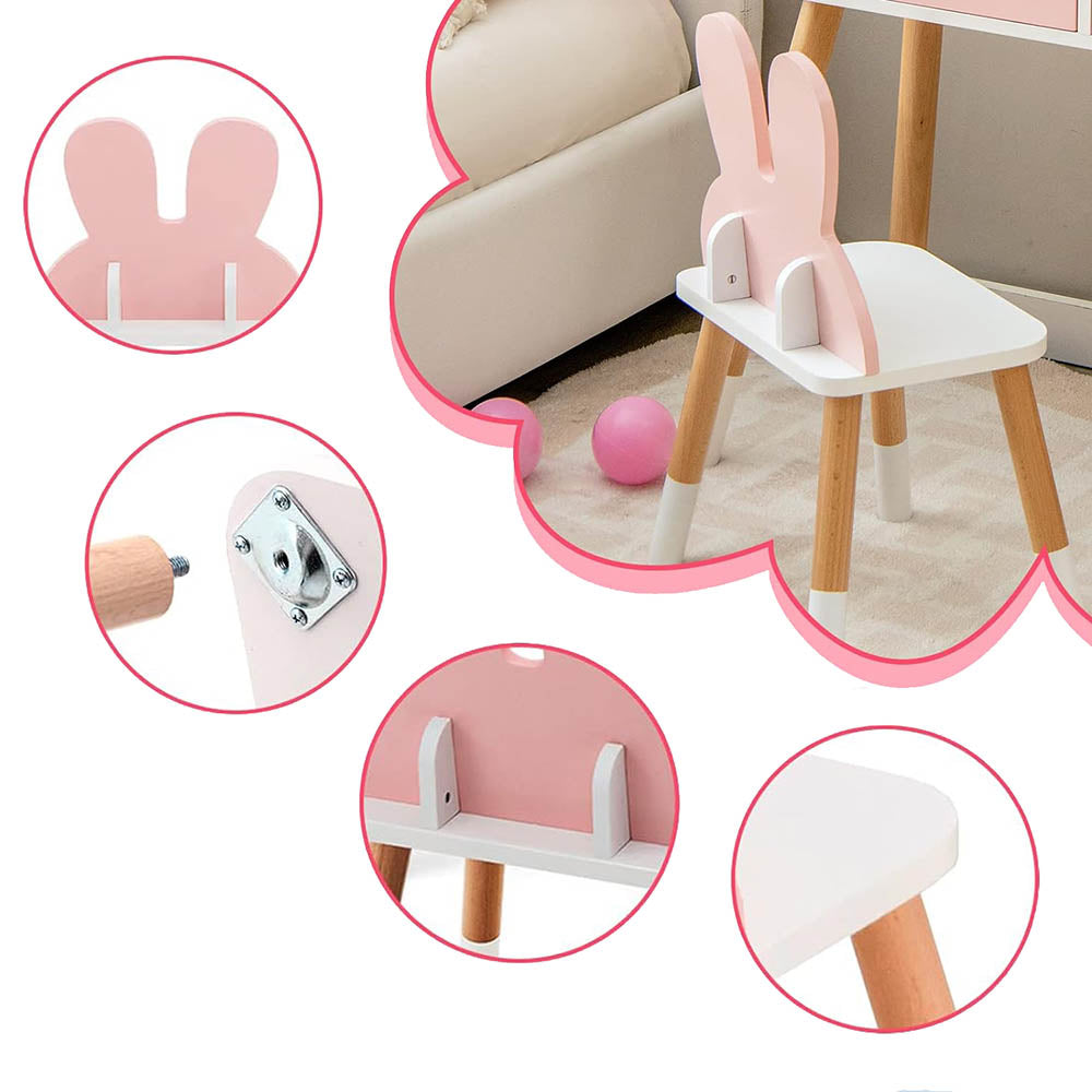 Table de toilette pour enfant Zajačikovský avec miroir et tabouret