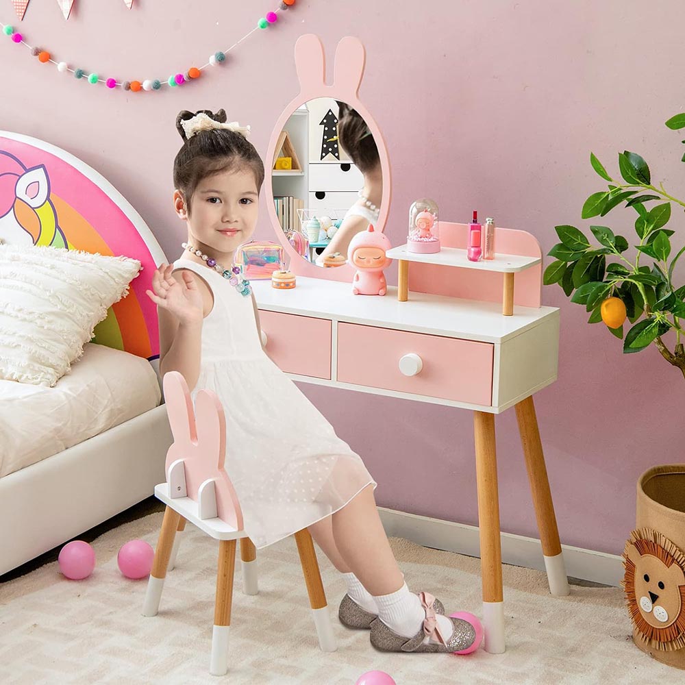 Table de toilette pour enfant Zajačikovský avec miroir et tabouret