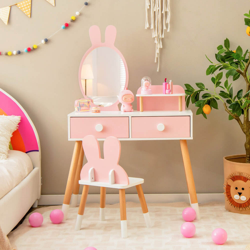 Table de toilette pour enfant Zajačikovský avec miroir et tabouret