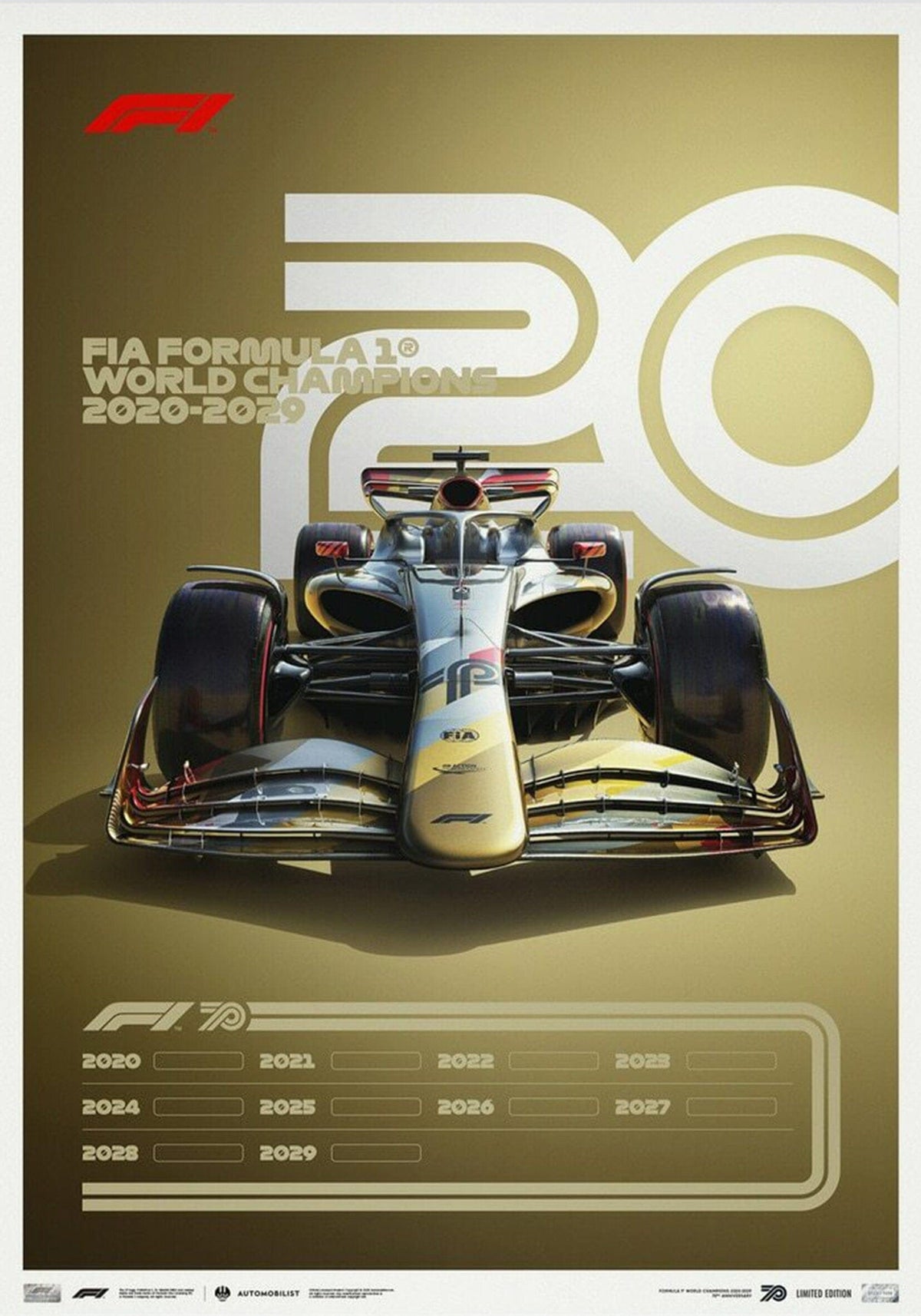 Poster Formule 1 Décennies Voitures de Course Chronologie Légendes · Impression décorative sans cadre