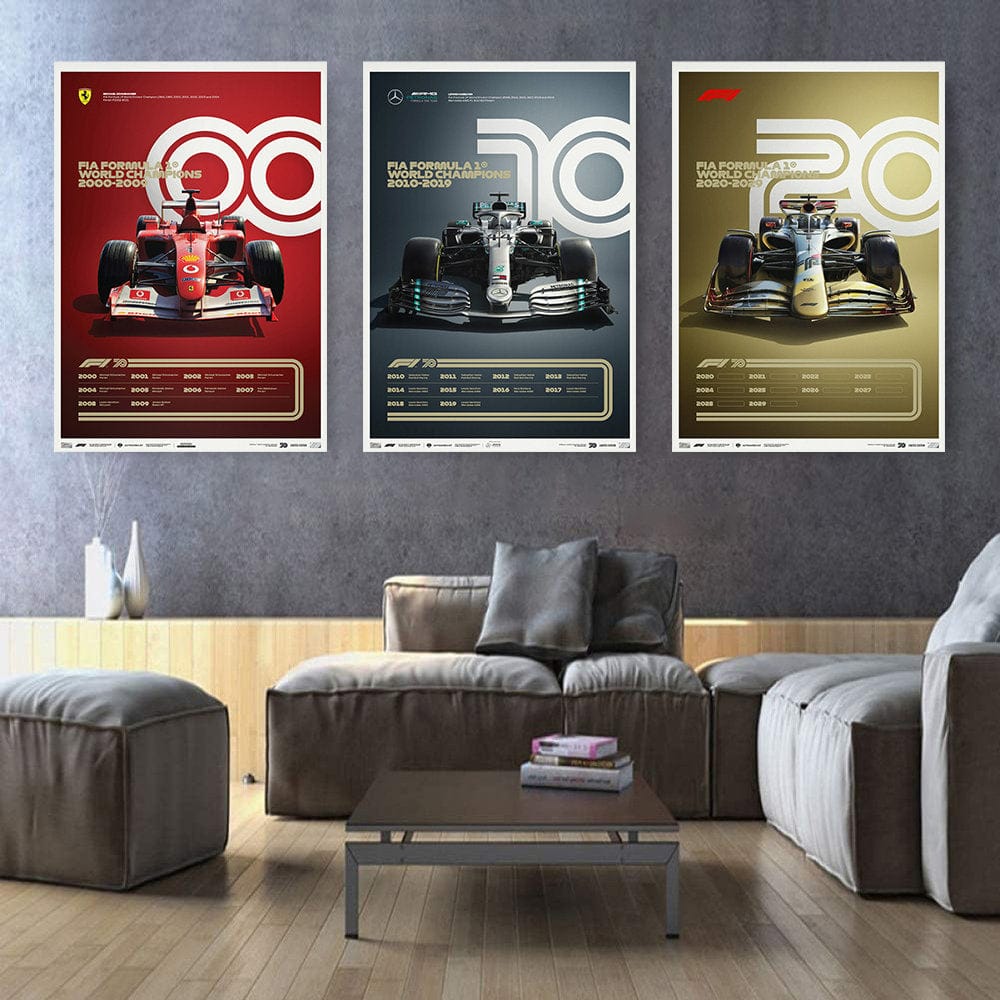 Poster Formule 1 Décennies Voitures de Course Chronologie Légendes · Impression décorative sans cadre