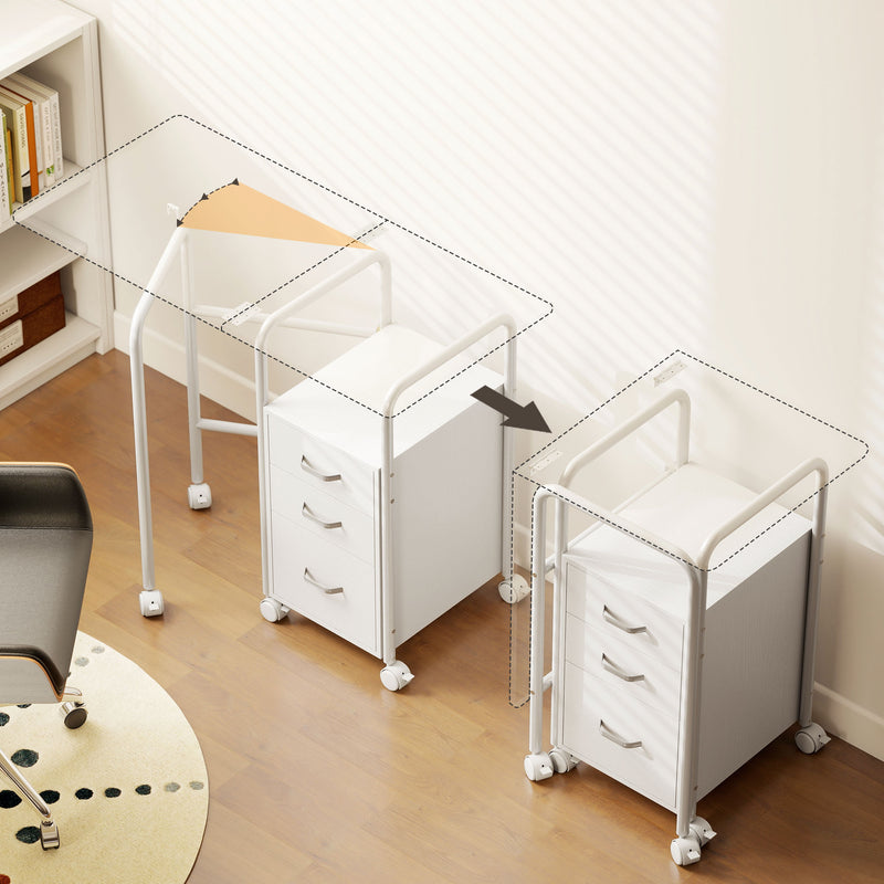 Bureau d'ordinateur pliable à roulettes, bureau avec rangement, 3 tiroirs, tablette coulissante, 105x51x75,5cm, blanc
