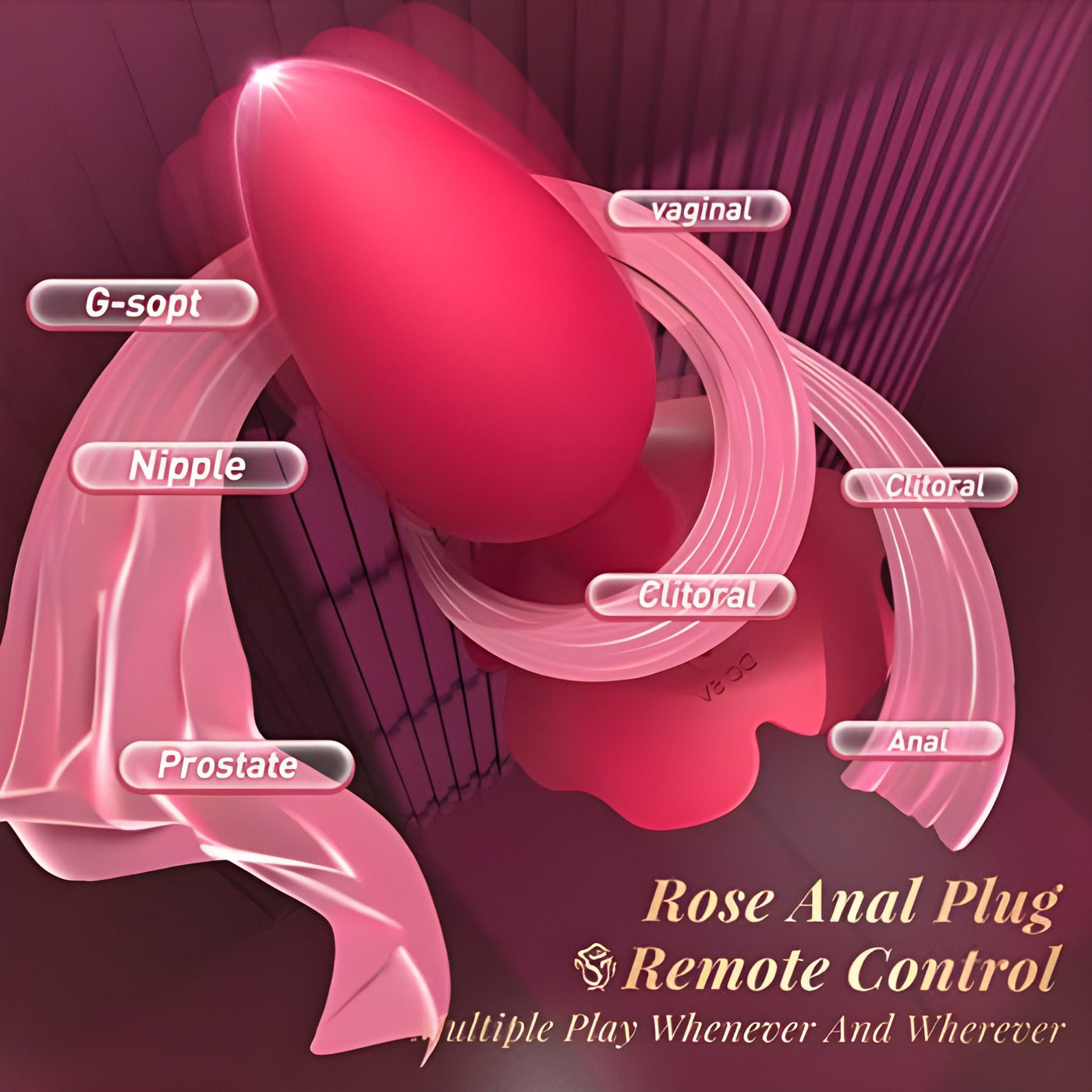 Rose Rotating & Vibrating Butt Plug 3.15 Inch Remote Controlled-2