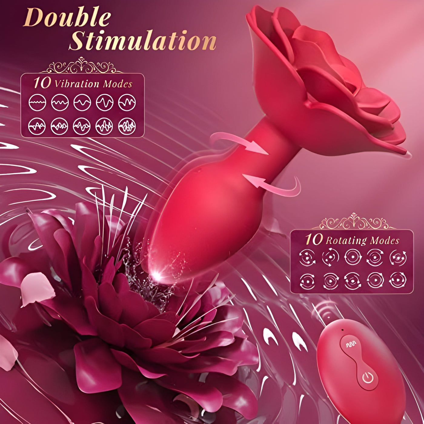 Rose Rotating & Vibrating Butt Plug 3.15 Inch Remote Controlled-1