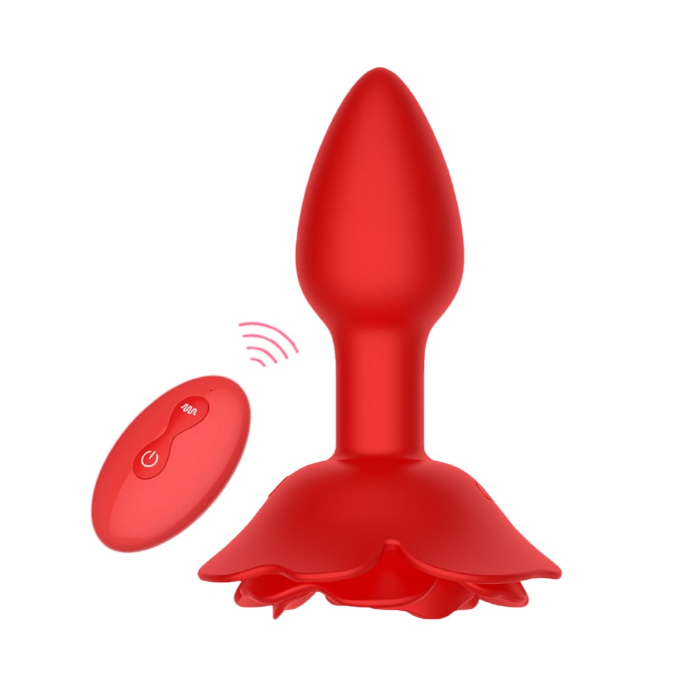 Rose Rotating & Vibrating Butt Plug 3.15 Inch Remote Controlled-0