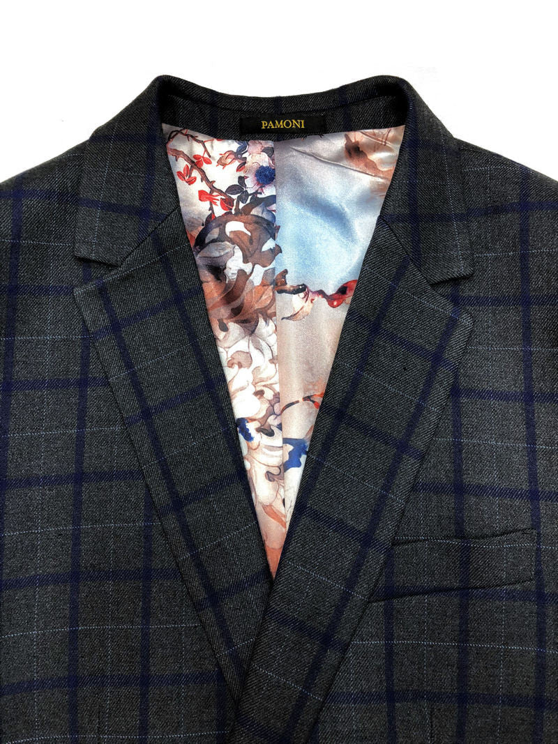 Grey W/ Blue Check Tweed Blazer W/ Matching Waistcoat-4