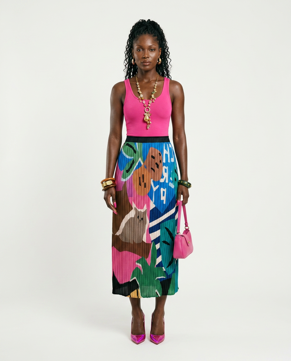 Vibrant Printed Pleated Skirt