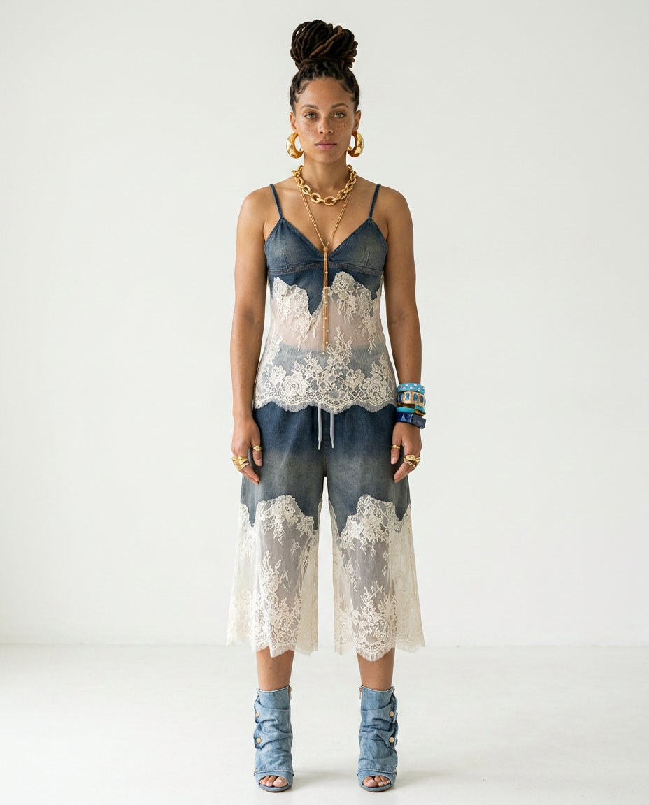 Audacious Denim Lace Two-Piece Set-3