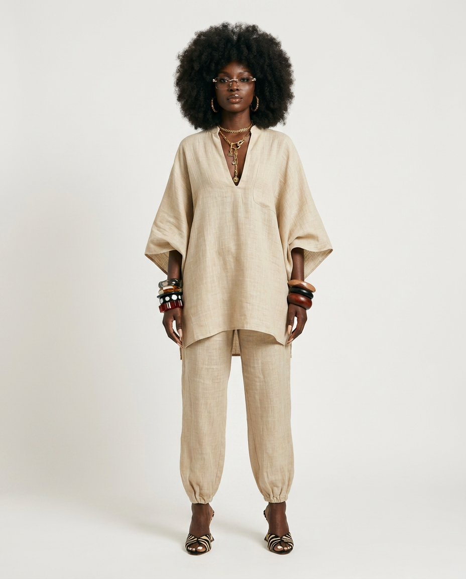 Grounded Linen Loose Two-Piece Set